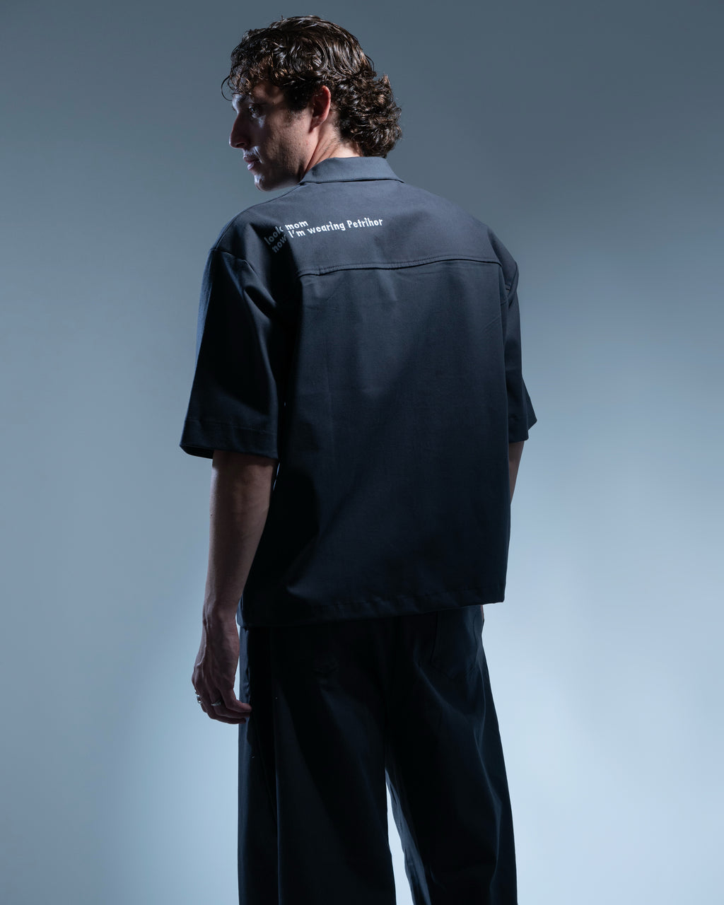 EMBRIODERED COTTON SHIRT GRAY