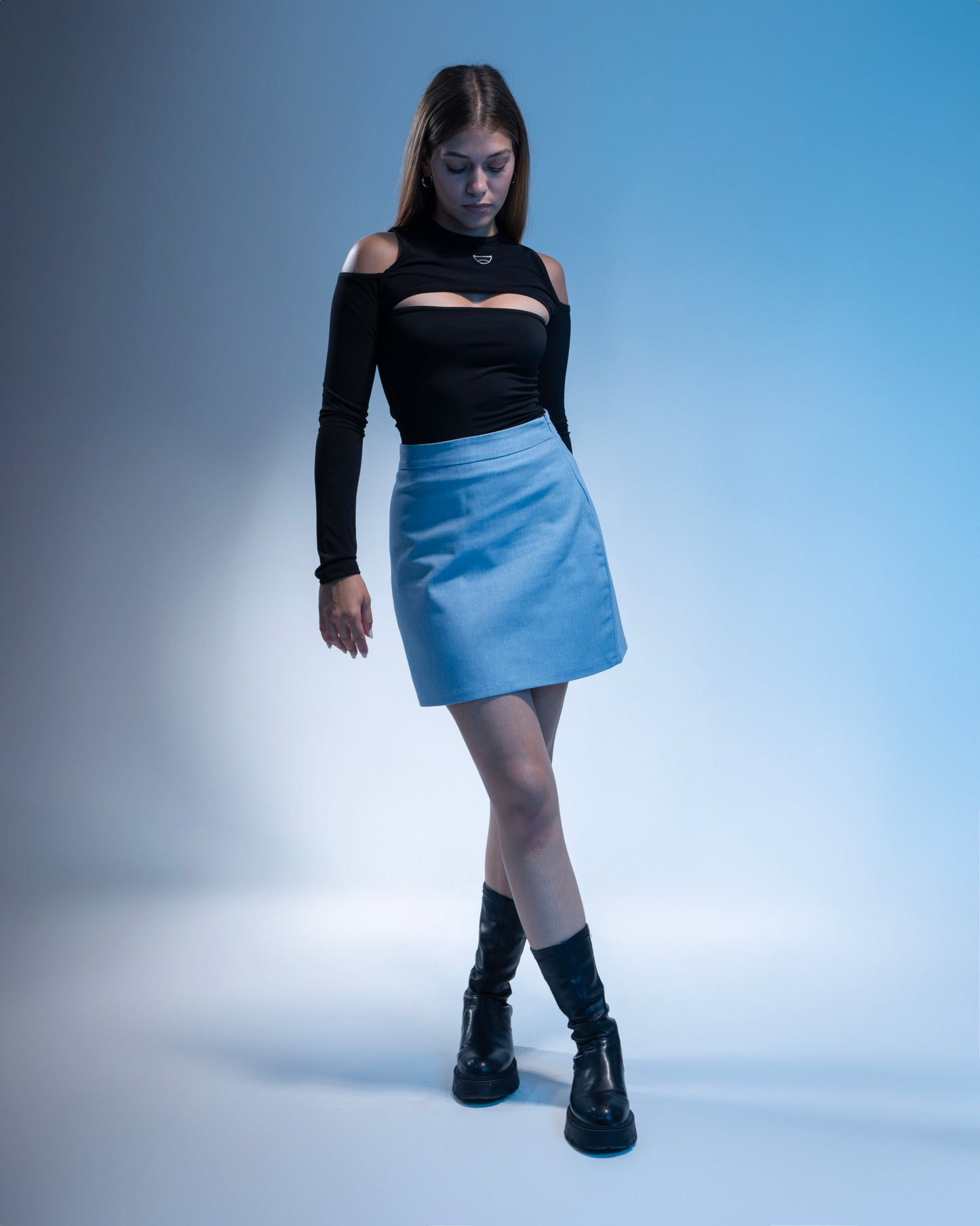 DENIM MINI SKIRT BLUE GLITTER