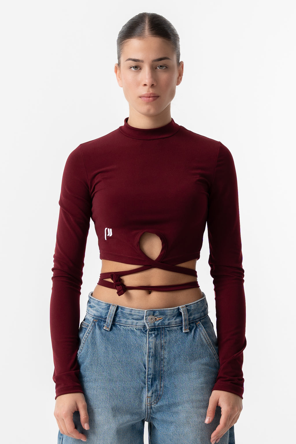 Burgundy lace up crop top