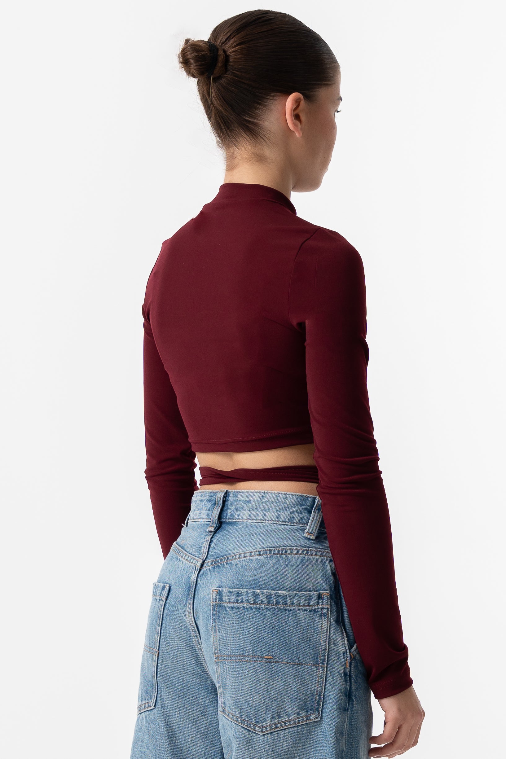 Burgundy lace up crop top