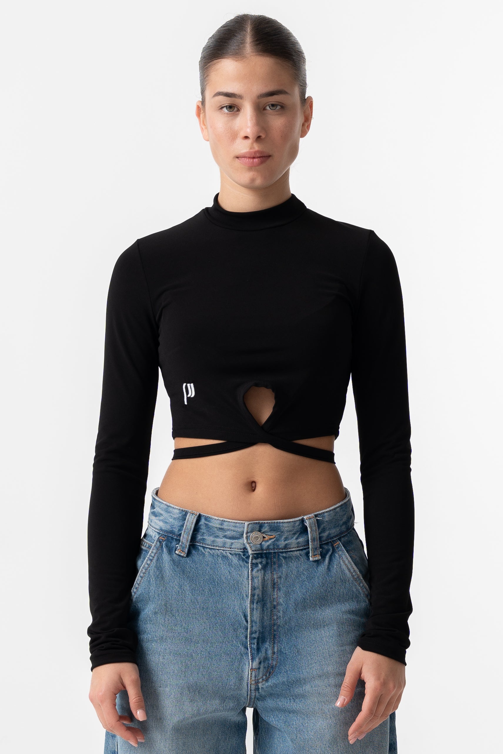 Black lace up crop top