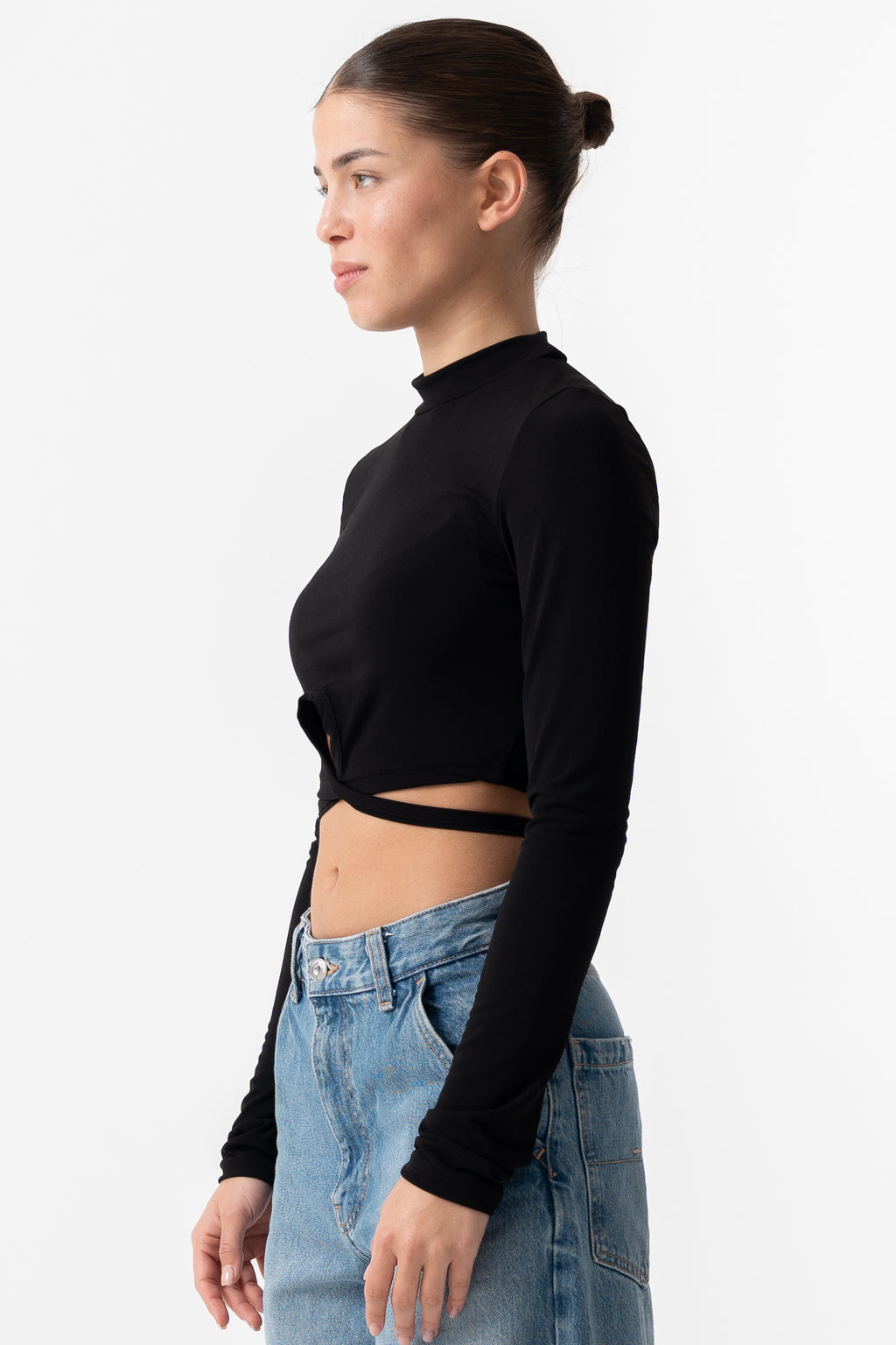Black lace up crop top