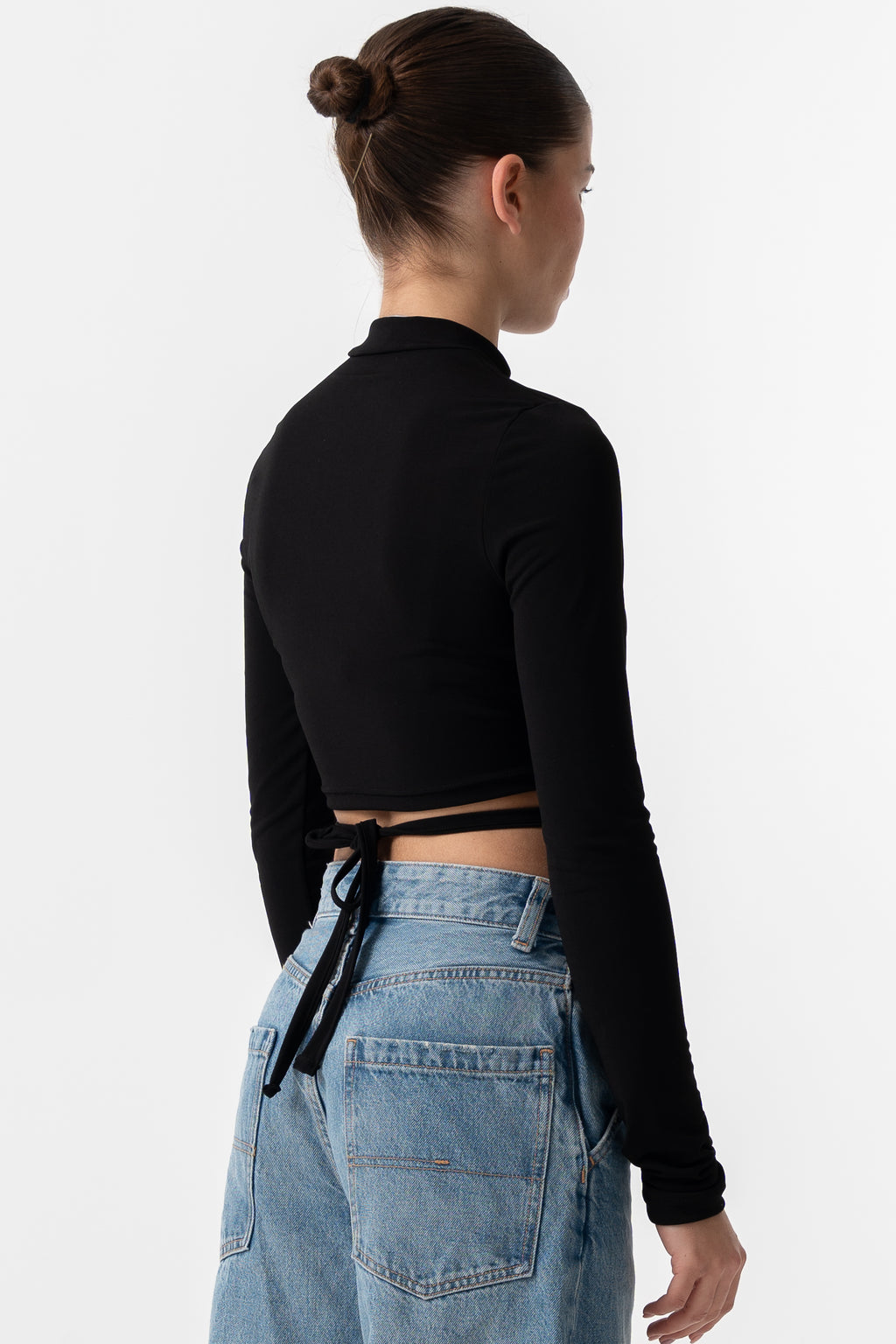 Black lace up crop top