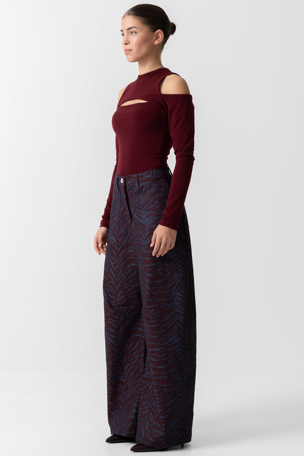 Burgundy zebra denim pants