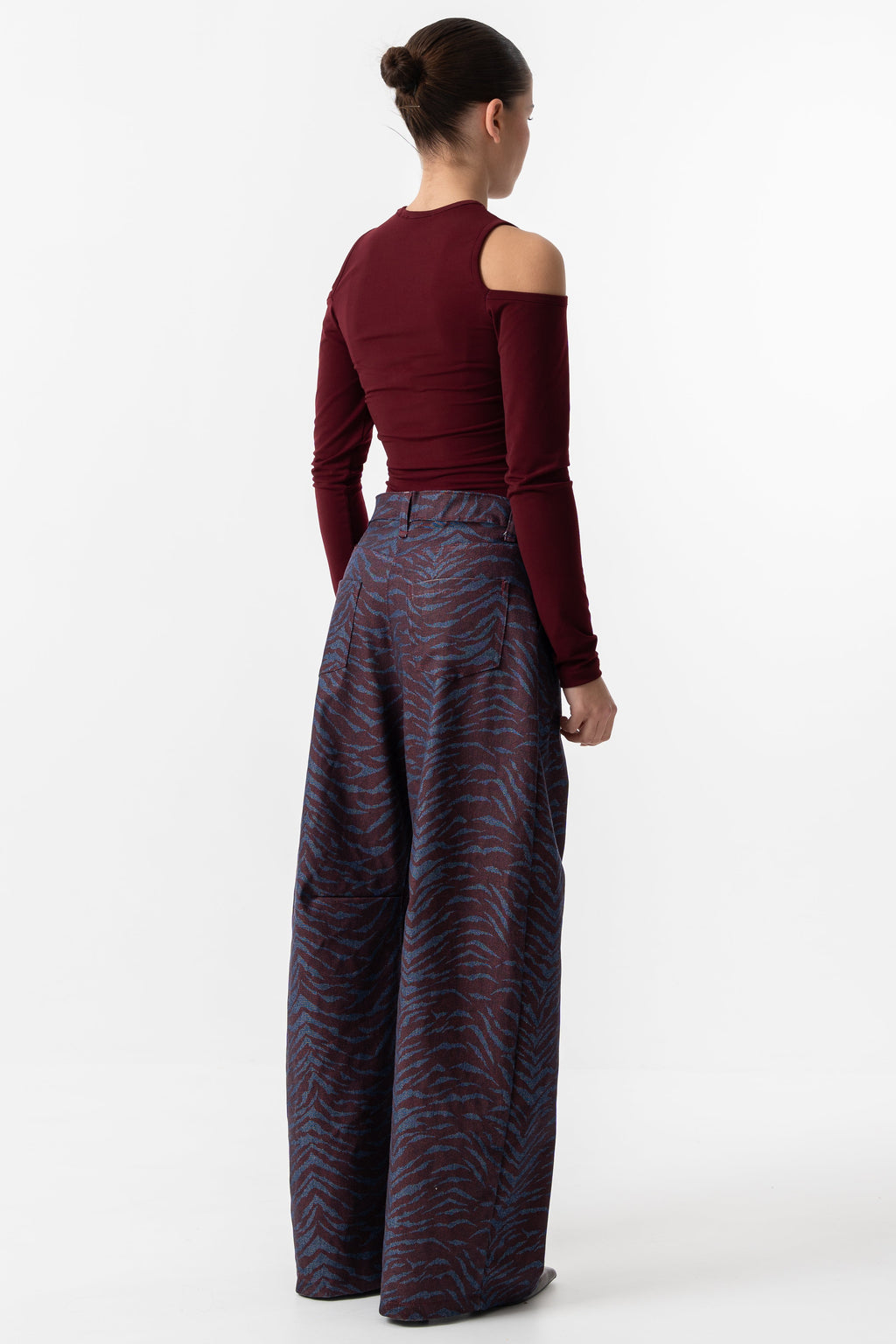 Burgundy zebra denim pants