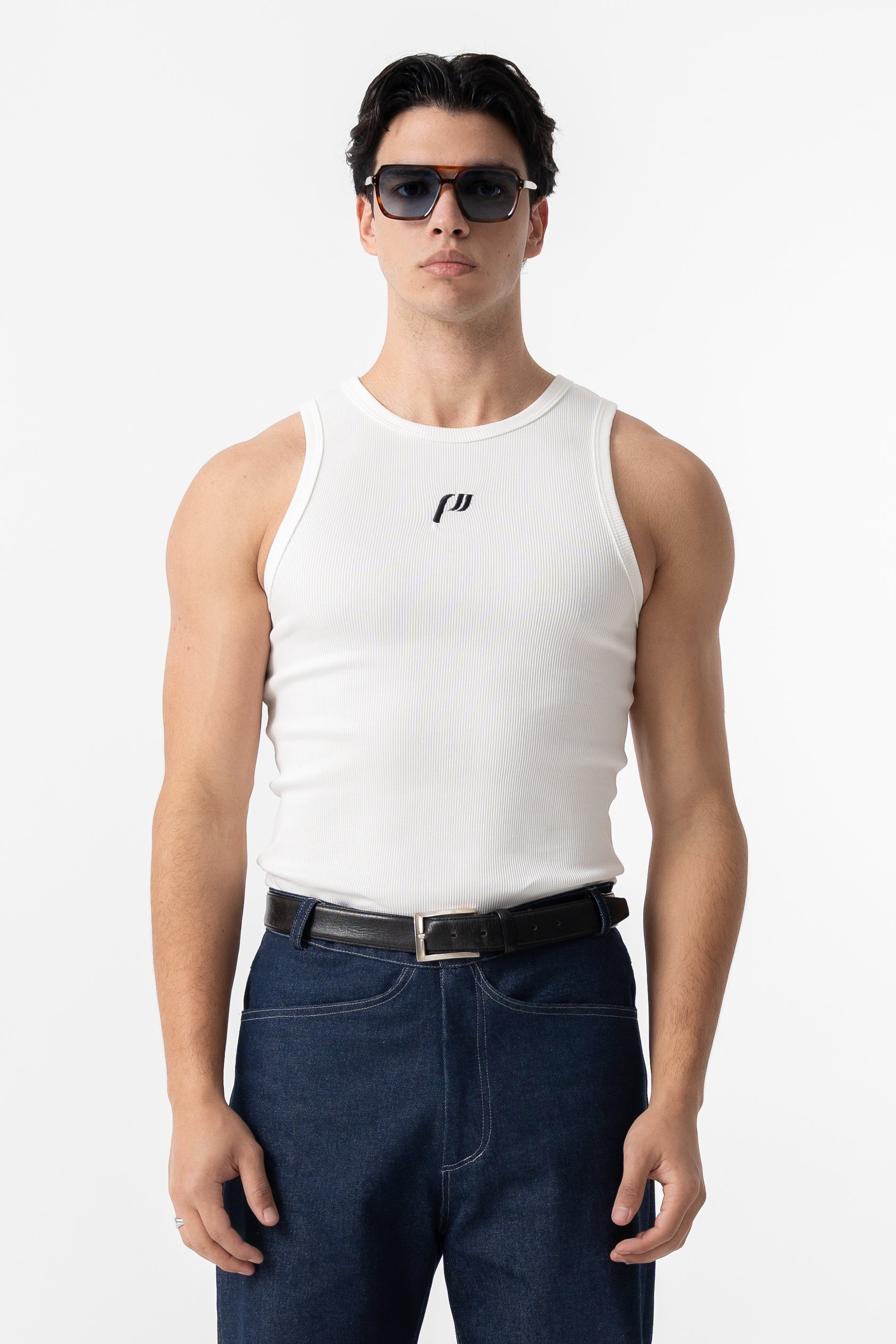 WHITE RIBBED TANK TOP