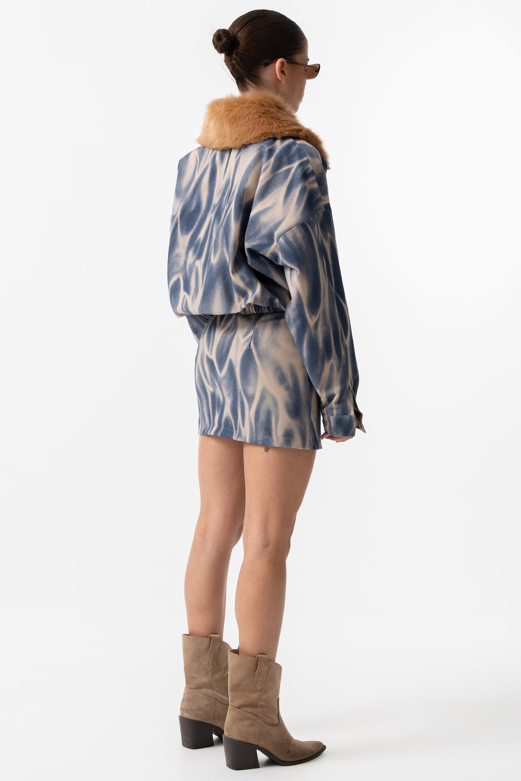 DENIM BOMBER JACKET WITH FUR