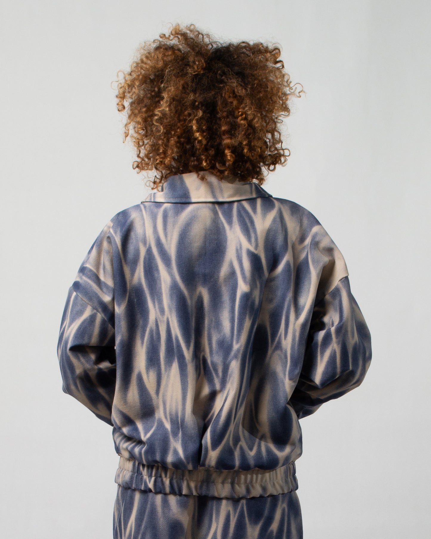 Printed denim bomber jacket