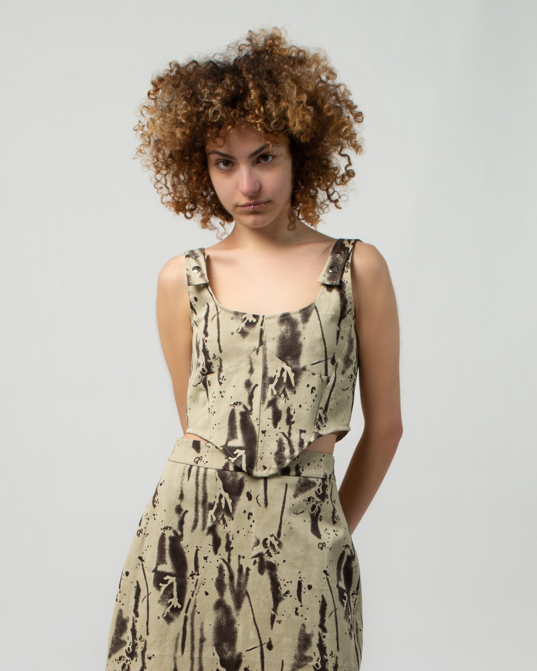 DENIM CORSET TOP BROWN