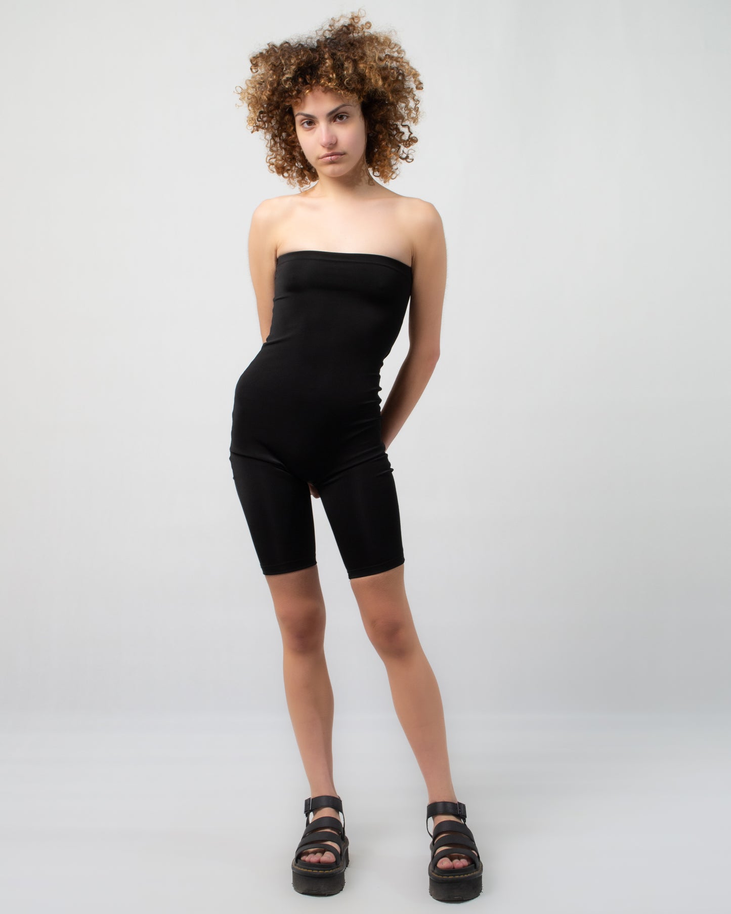 STRAPLES BIKER ROMPER BLACK