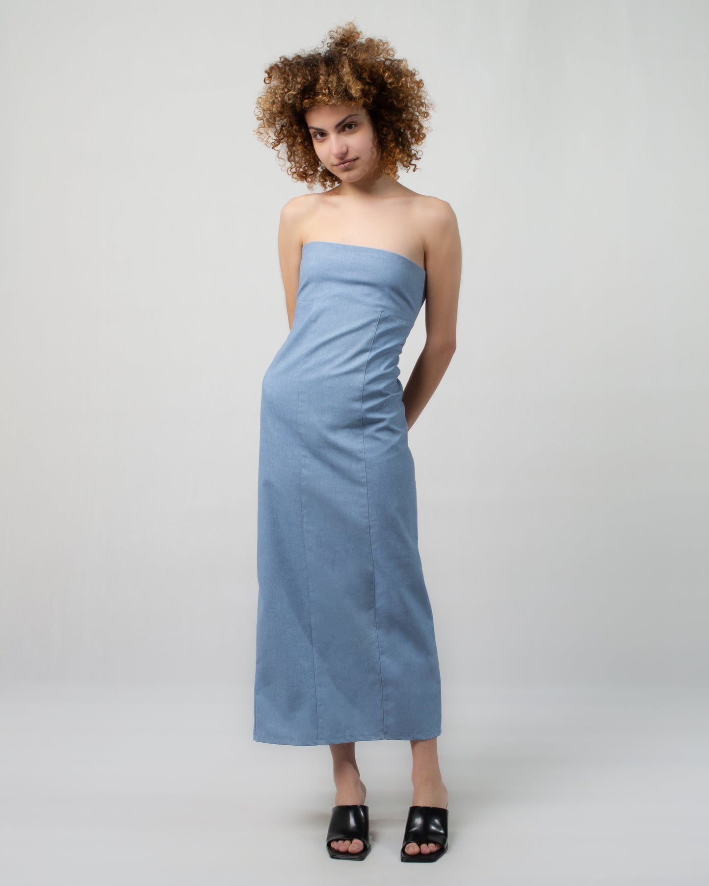 DENIM MAXI DRESS BABY BLUE GLITTER