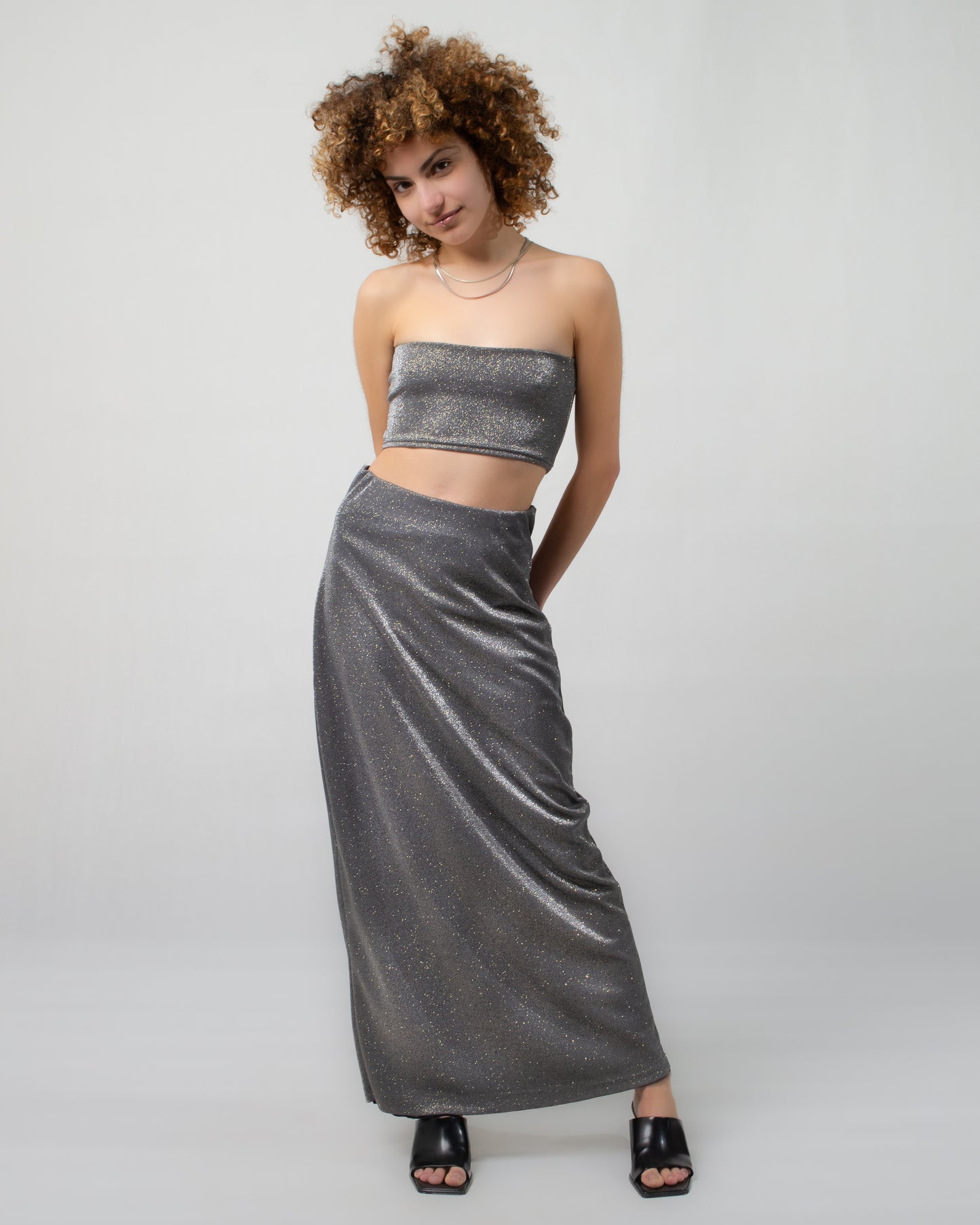 MAXI SKIRT SILVER GLITTER