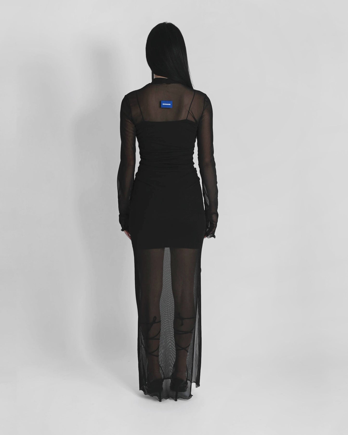 '' PERISH '' black mesh maxi dress