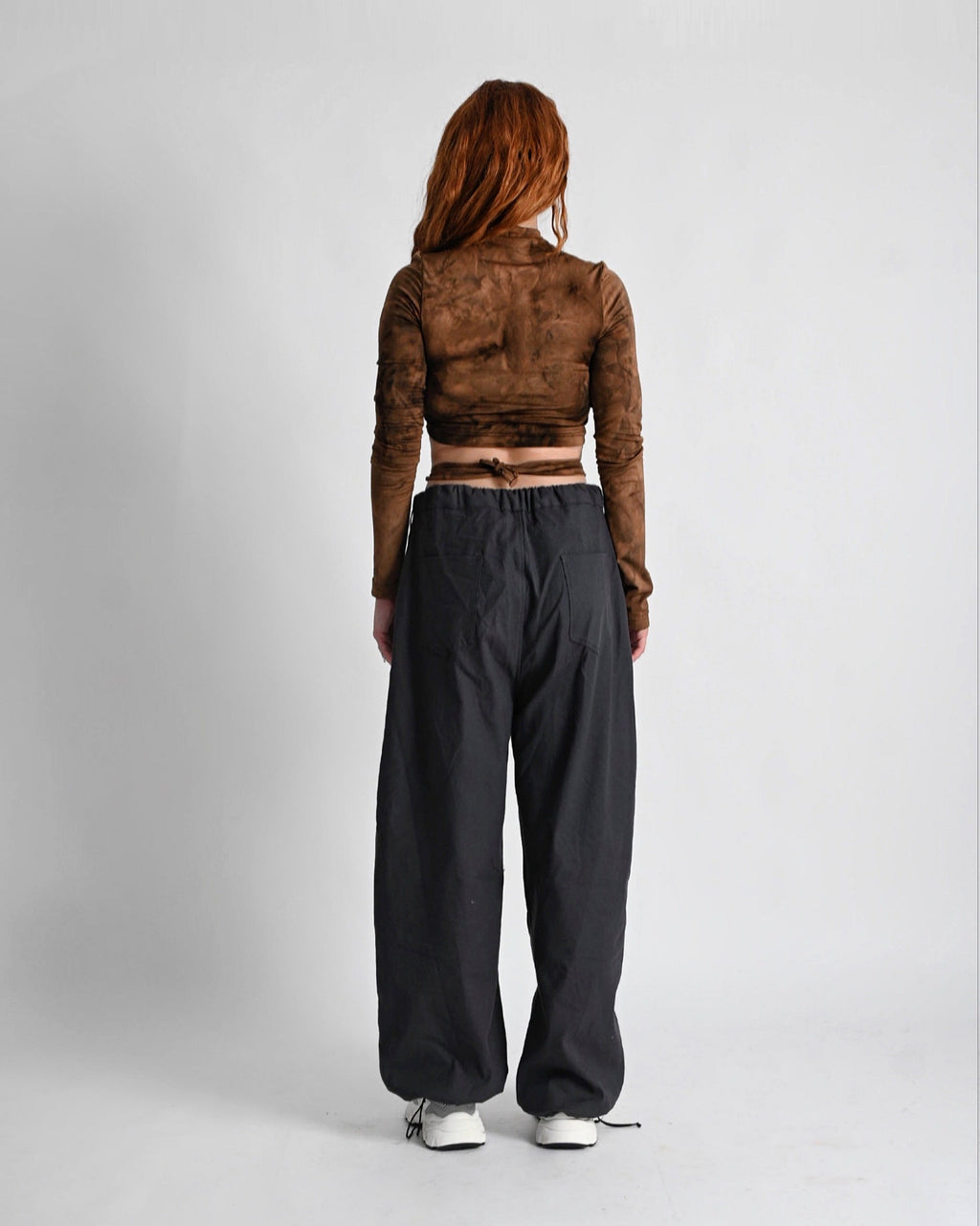 ''RUST'' brown printed lace up crop top