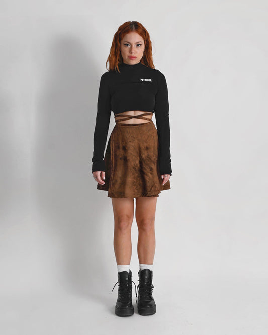 ''RUST'' brown printed wrap mini skirt