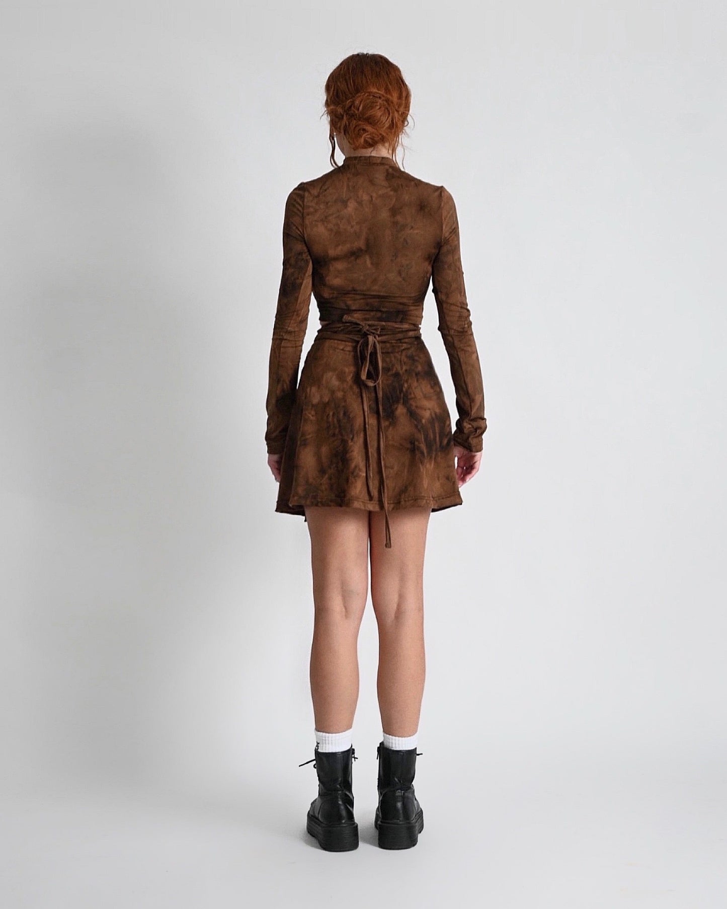 ''RUST'' brown printed wrap mini skirt