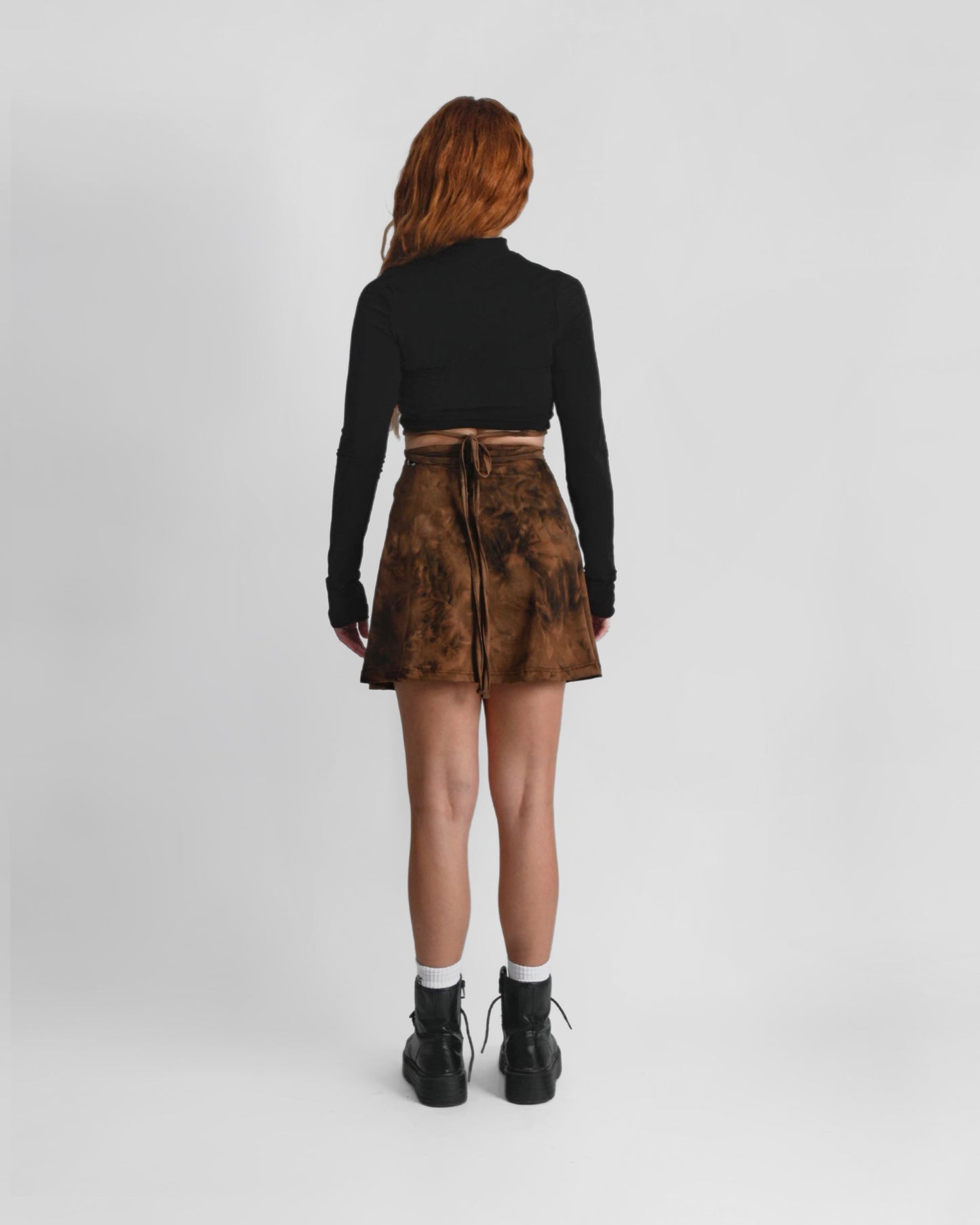 ''RUST'' brown printed wrap mini skirt