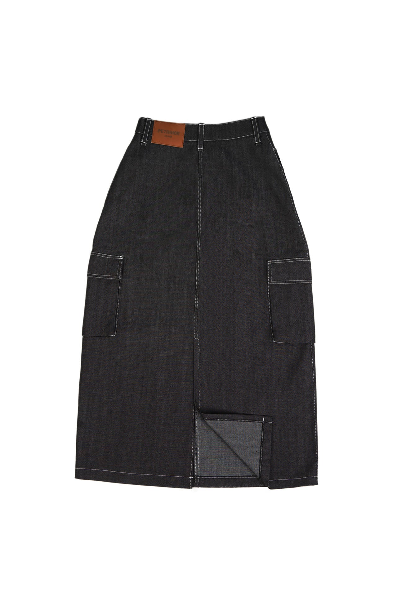 Black cargo denim maxi skirt