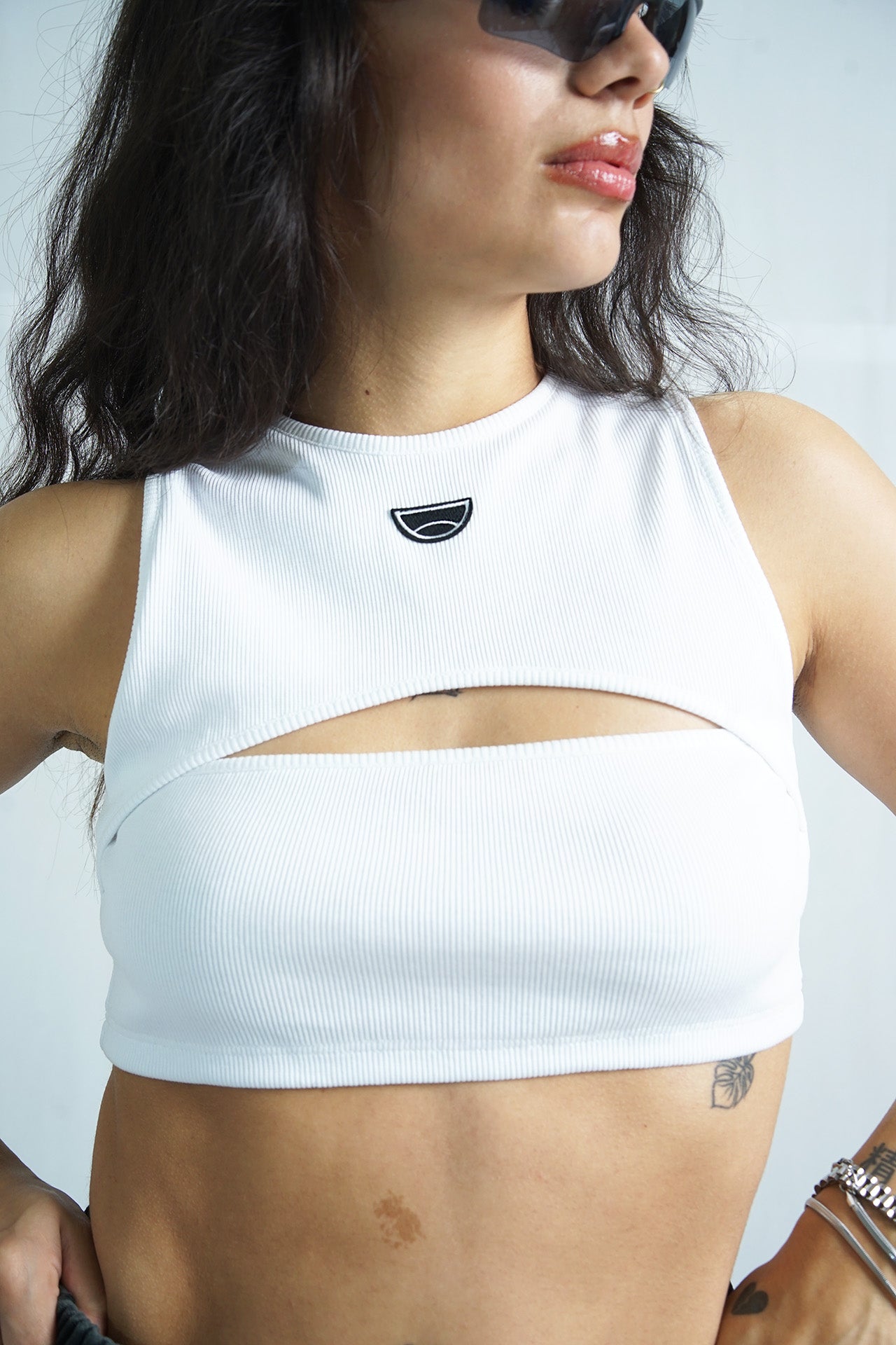 '' Shape '' white halter cut-out crop top