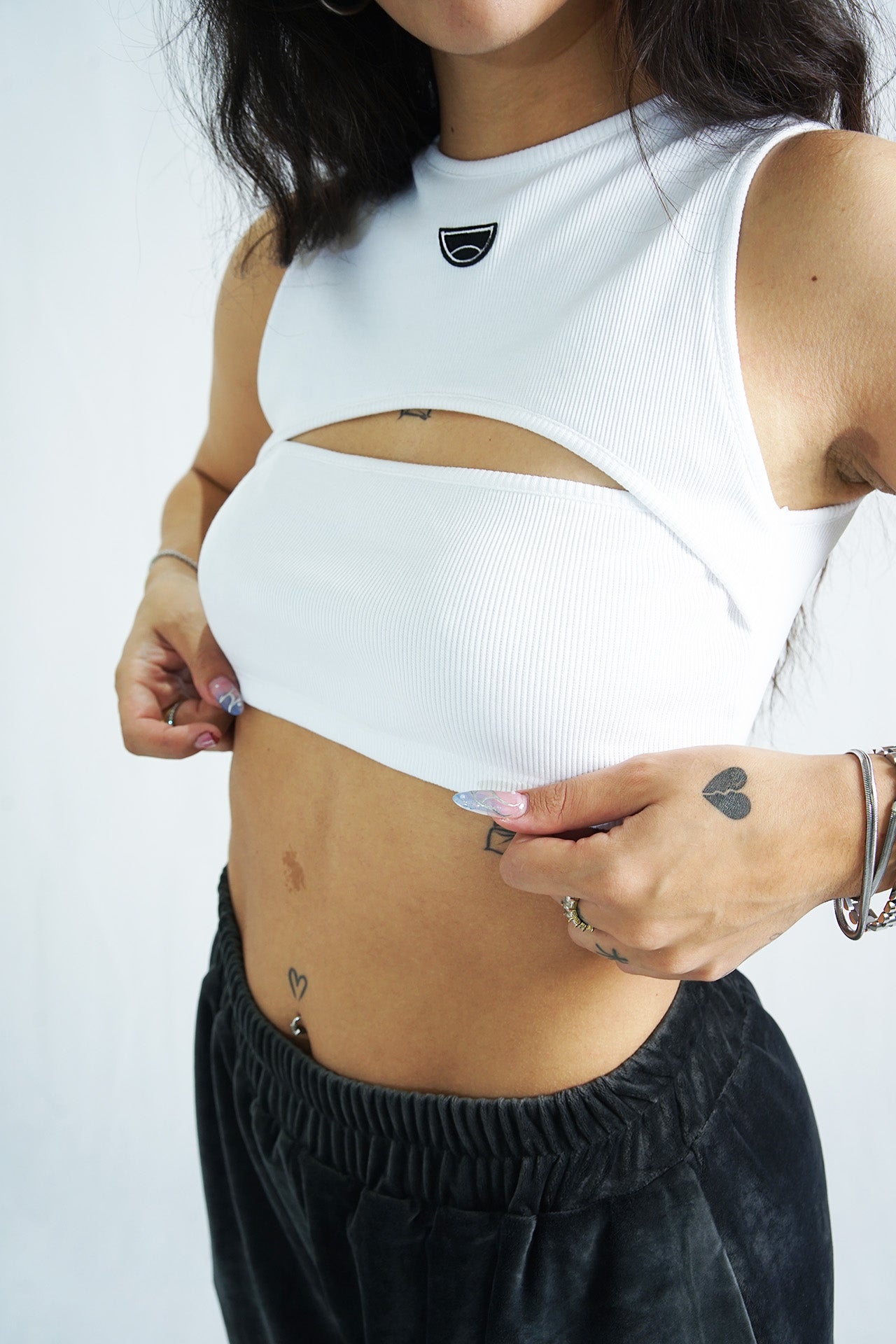 '' Shape '' white halter cut-out crop top