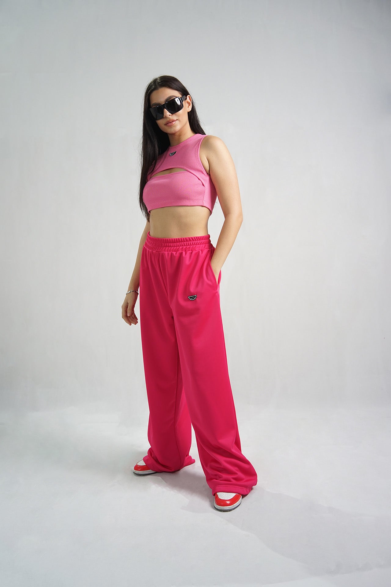 '' Shape '' pink halter cut-out crop top