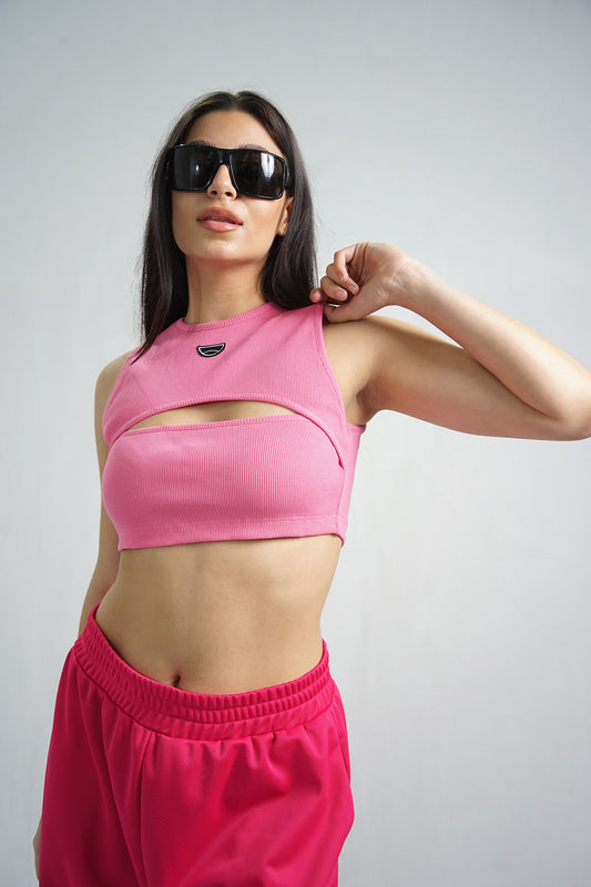 '' Shape '' pink halter cut-out crop top